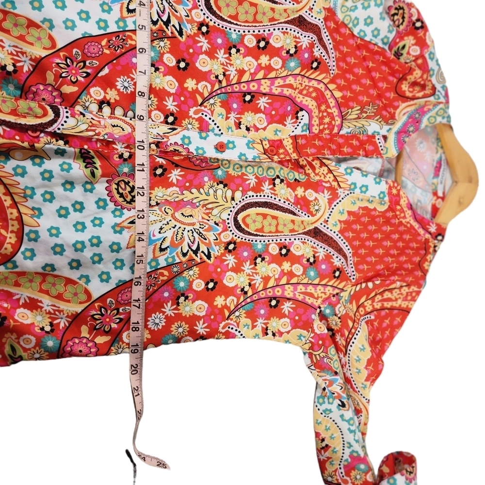 Women's MISSLOOK Orange Paisley Long Sleeve Button Boho Down Tunic Top Medium - Picture 8 of 11